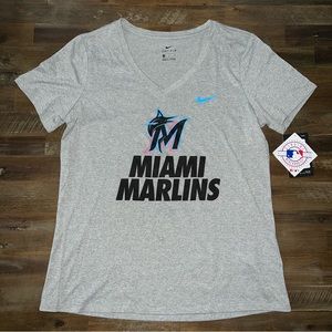 Nike Dri Fit gray Miami Marlins womens legend v neck tee shirt NEW